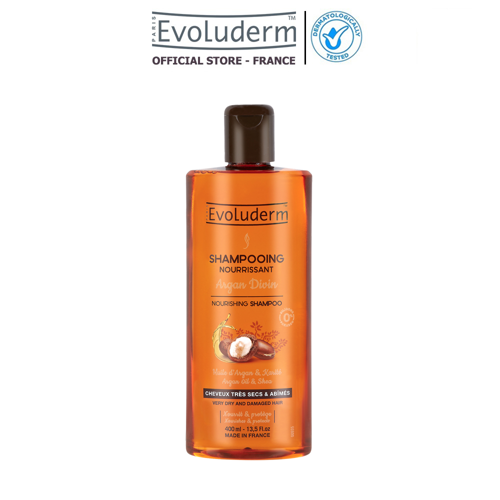 Dầu gội dành cho tóc rất khô và bị hư tổn Evoluderm chiết xuất Tinh dầu  Argan và Bơ Hạt Mỡ  400ml  Evoluderm Việt Nam