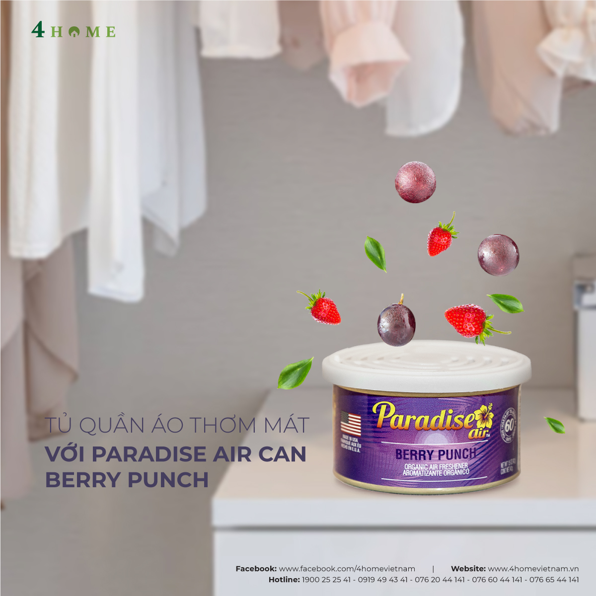 TỦ QUẦN ÁO THƠM MÁT VỚI PARADISE AIR CAN BERRY PUNCH