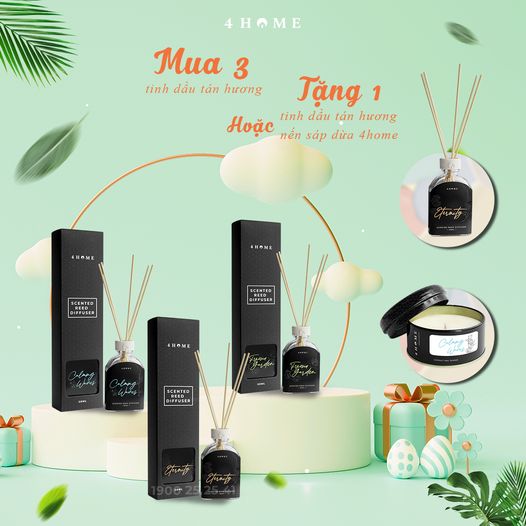 Mua 3 tinh dầu tán hương tặng 1 tinh dầu tán hương hoặc nến sáp dừa