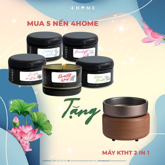 Mua 5 nến 4home tặng 1 Máy Khuếch Tán Hương Thơm 2 Trong 1