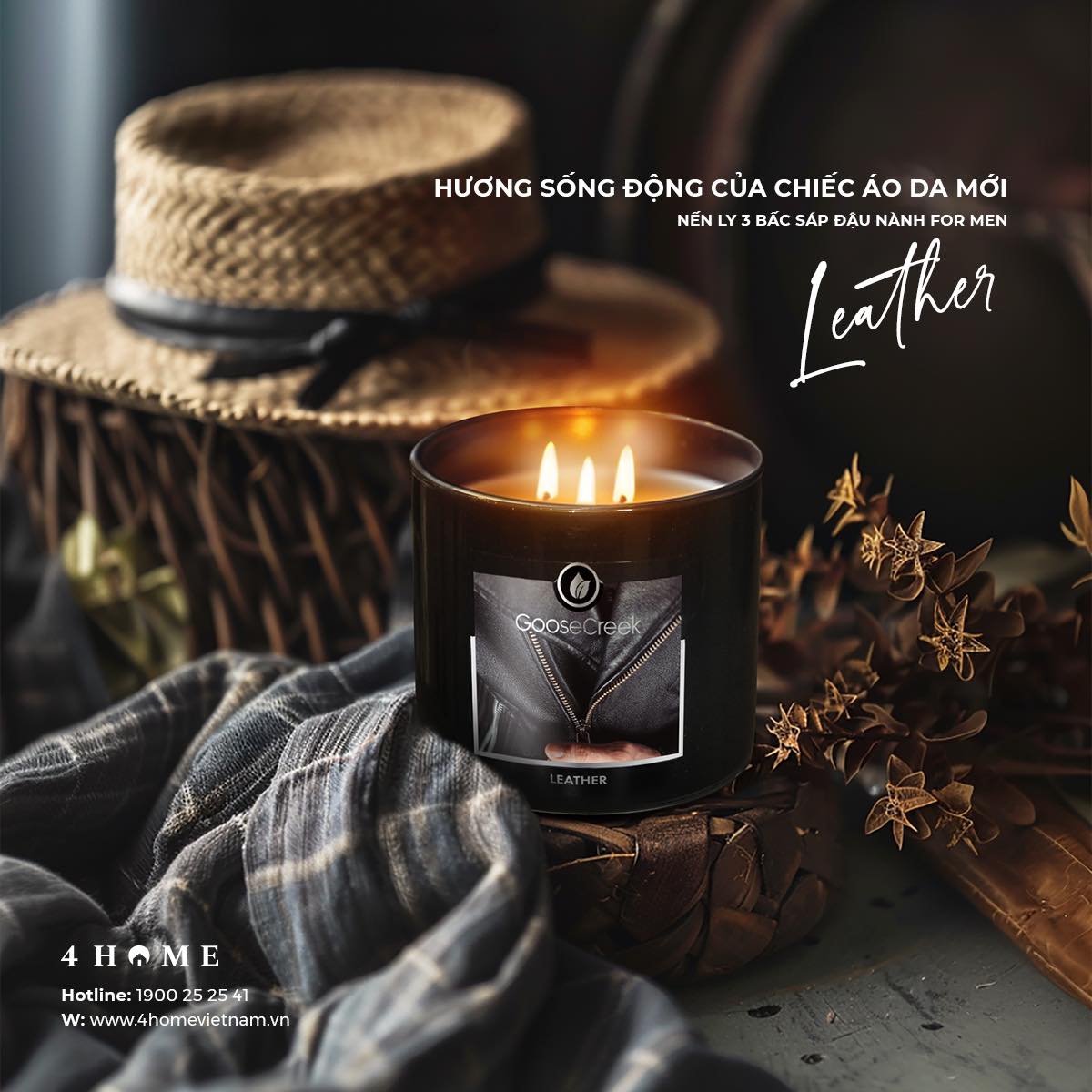 Hương Mạnh Mẽ Với Nến Ly 3 Bấc Sáp Đậu Nành For Men - Leather Hương Mạnh Mẽ Với Nến Ly 3 Bấc Sáp Đậu Nành For Men - Leather