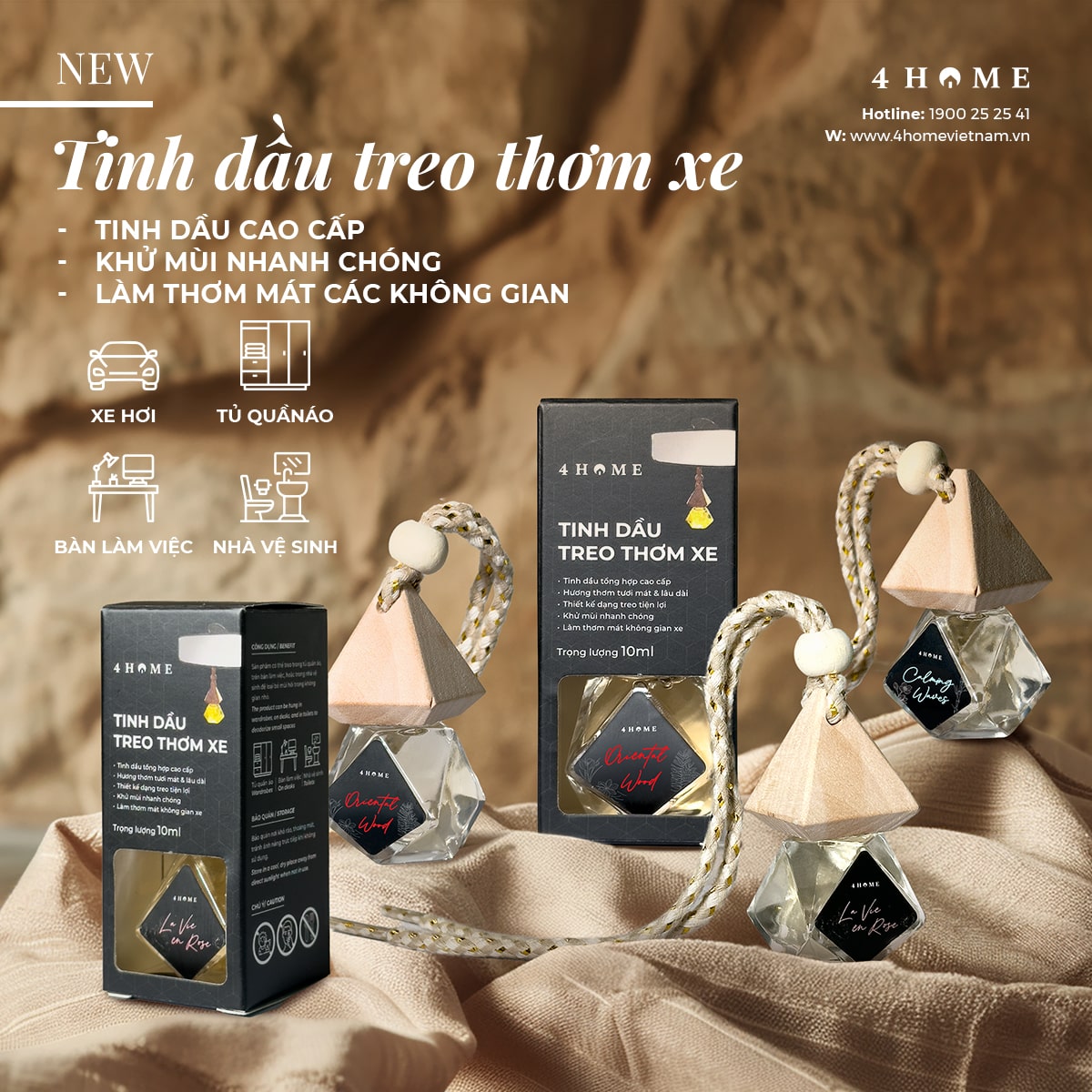 [NEW ARRIVAL] - TINH DẦU KHỬ MÙI & THƠM XE Ô TÔ 4HOME