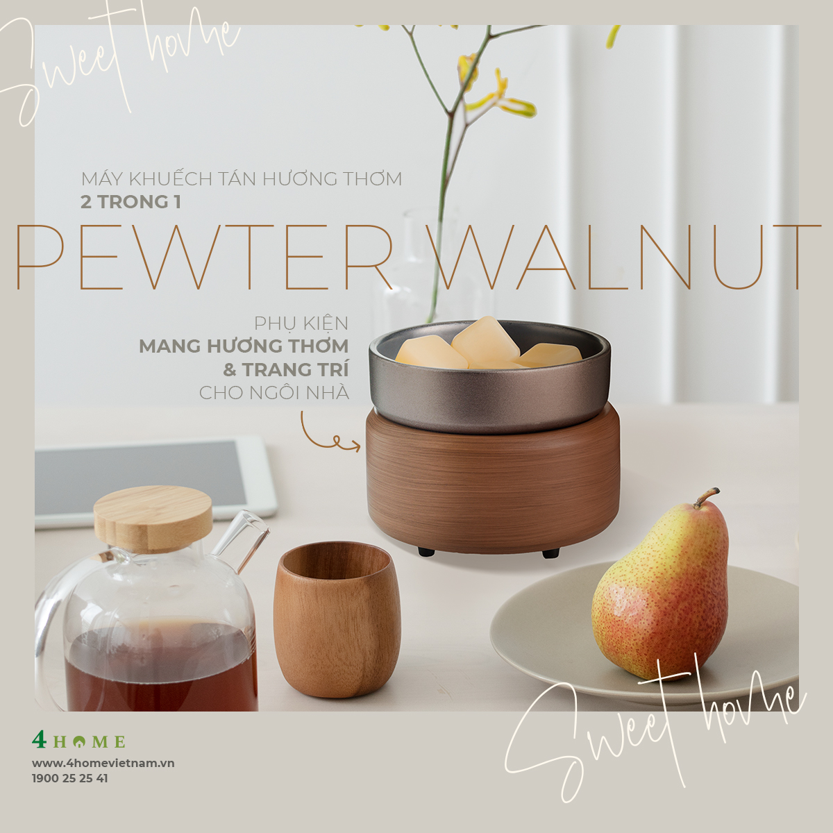 MÁY KHUẾCH TÁN HƯƠNG THƠM 2 TRONG 1 PEWTER WALNUT