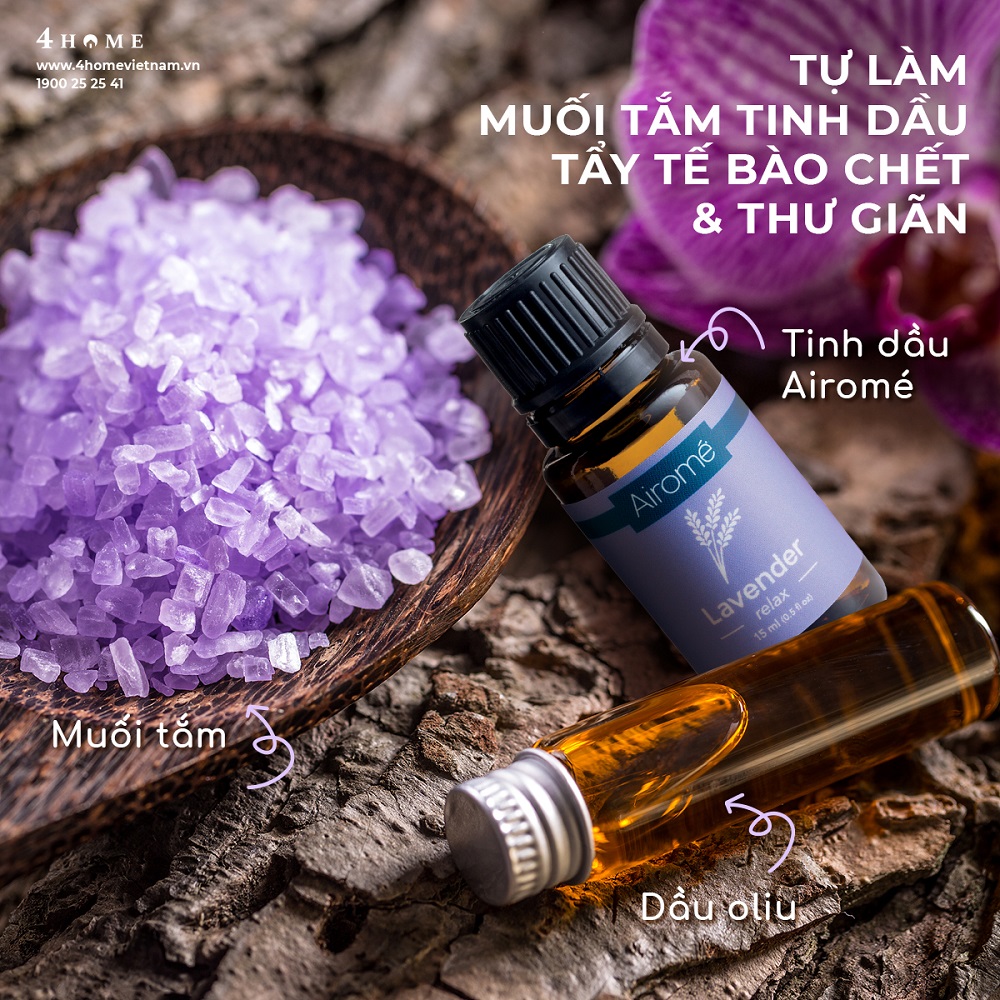 TỰ LÀM MUỐI TẮM TINH DẦU TẨY TẾ BÀO CHẾT & THƯ GIÃN