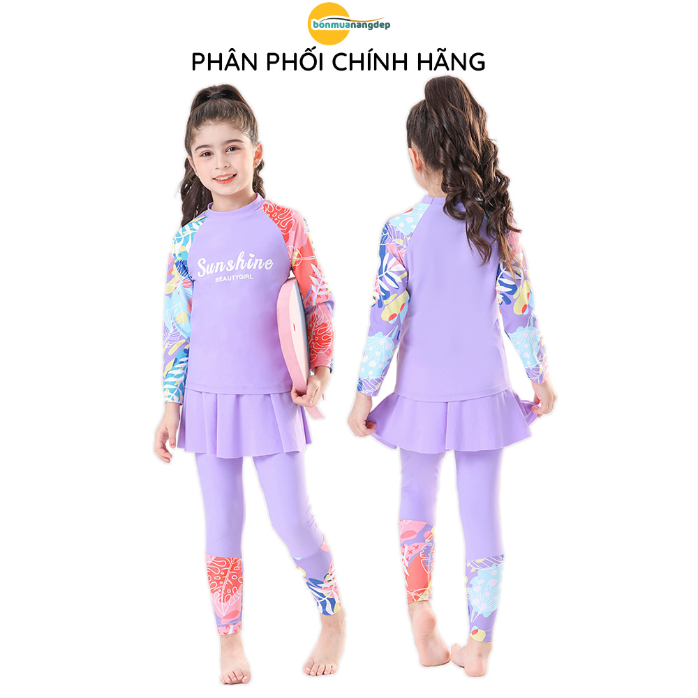 Bộ đồ bơi bé gái set 3 món áo dài quần dài và chân váy rời chống nắng