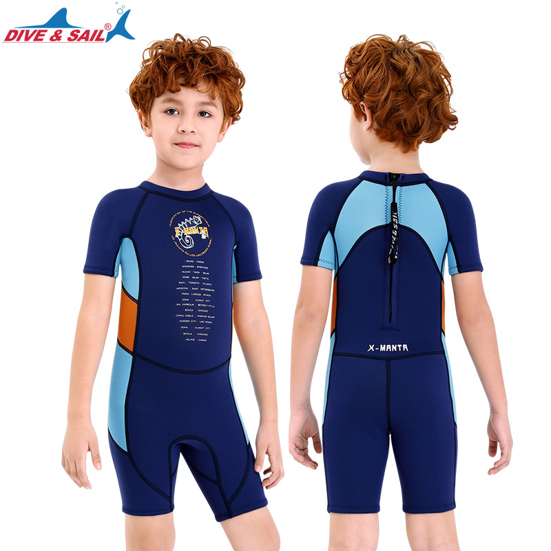 Đồ bơi giữ nhiệt bé trai Dive and Sail size 12-30kg chất liệu cao su dày 2.5mm giữ ấm ngăn tia UV