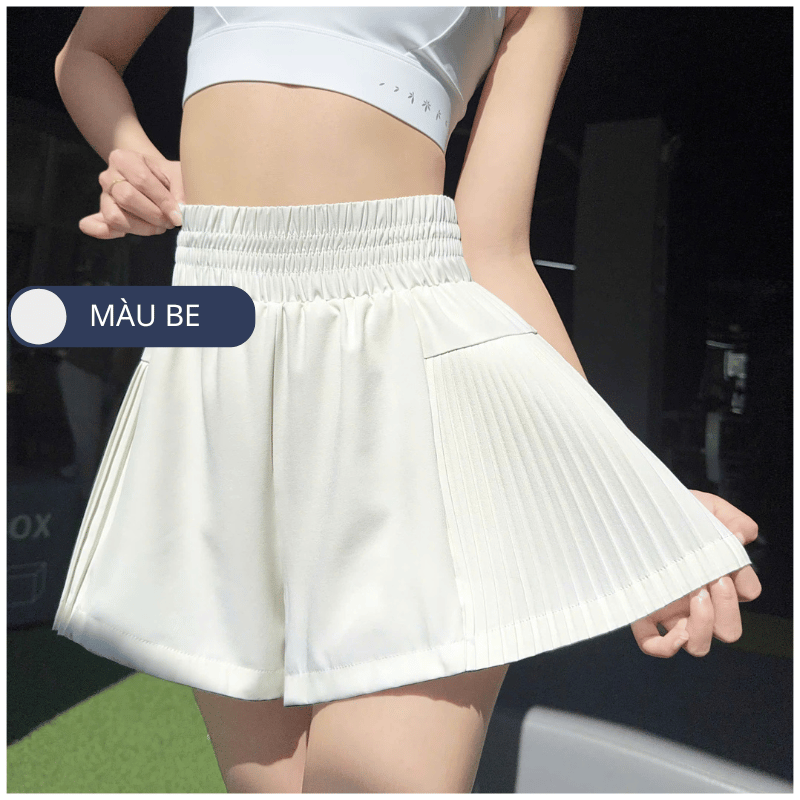 Quần short thể thao nữ pickleball cầu lông 2 lớp -  Xếp ly 2 bên hông siêu tôn dáng