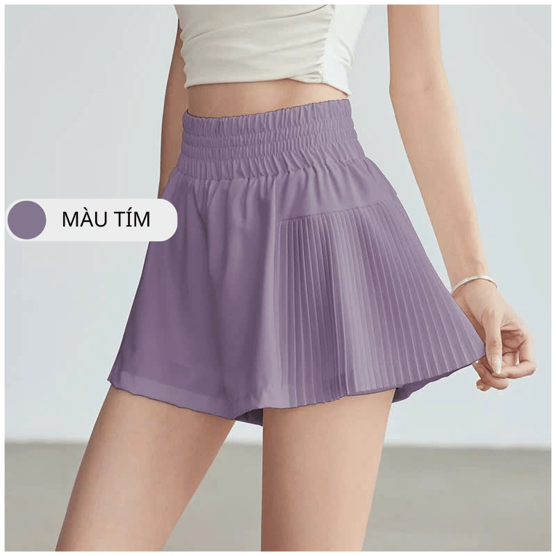 Quần short thể thao nữ pickleball cầu lông 2 lớp -  Xếp ly 2 bên hông siêu tôn dáng