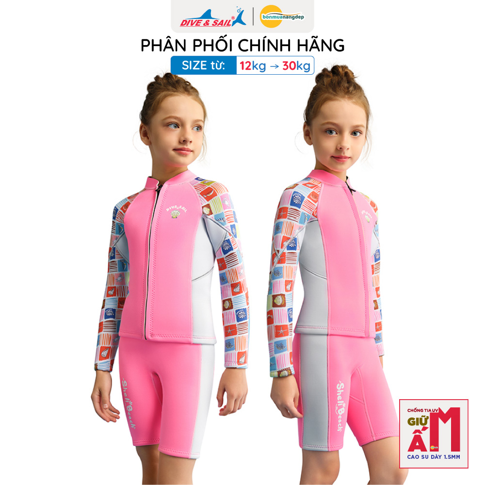 Đồ bơi giữ nhiệt bé gái Dive and Sail size 12-30kg chất cao su dày 1.5mm giữ ấm ngăn tia UV