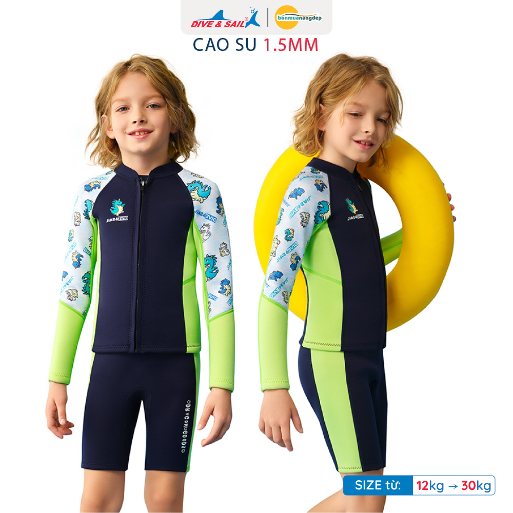 Đồ bơi giữ nhiệt bé trai Dive and Sail size 12-30kg chất liệu cao su dày 1.5mm giữ ấm ngăn tia UV