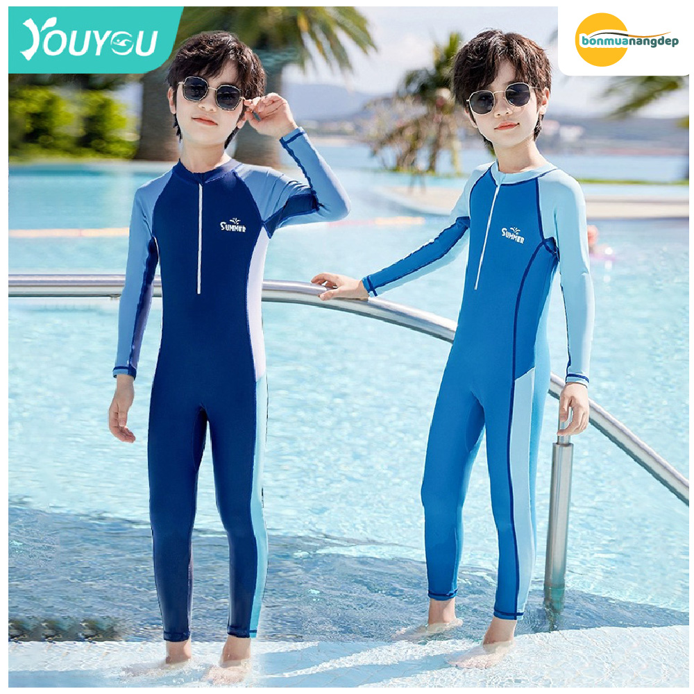 Đồ bơi bé trai liền thân tay dài quần dài phối màu trơn Summer Youyou