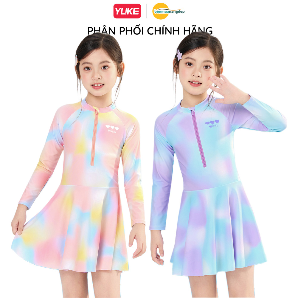 Đồ bơi bé gái YUKE tay dài chống nắng chân váy liền thân chất vải mềm mại phù hợp vui chơi dưới nước