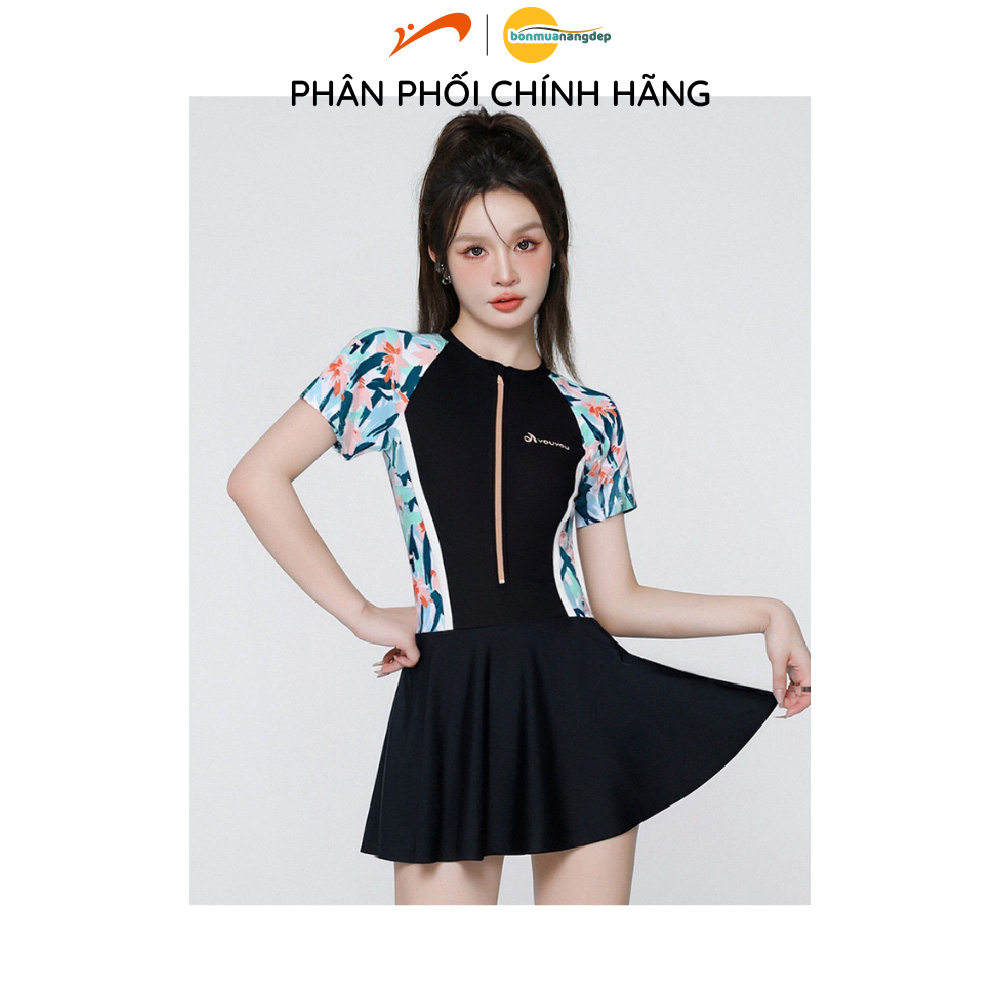 Đồ bơi nữ tay ngắn chân váy phối quần rời bên trong che bụng tạo dáng eo thon