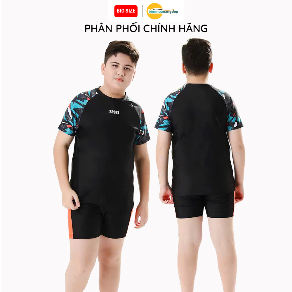 Bộ đồ bơi bé trai BIG SIZE tay ngắn kèm mũ, Size từ 34-73kg