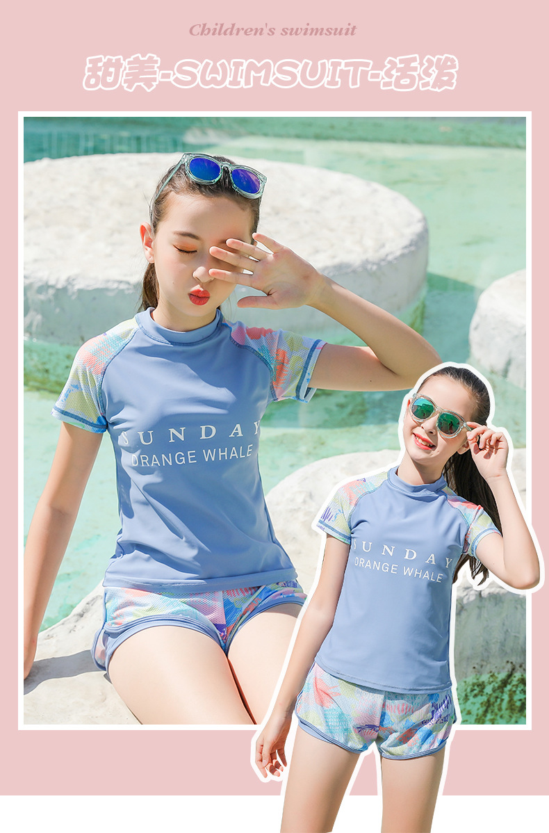 Đồ bơi cho bé gái lớn quần đùi Sunday (hồng xanh)