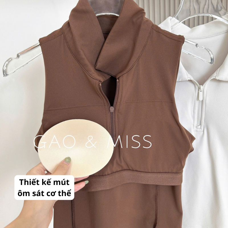 Áo thể thao nữ pickleball, tennis không tay, có cổ, ôm sát tôn dáng