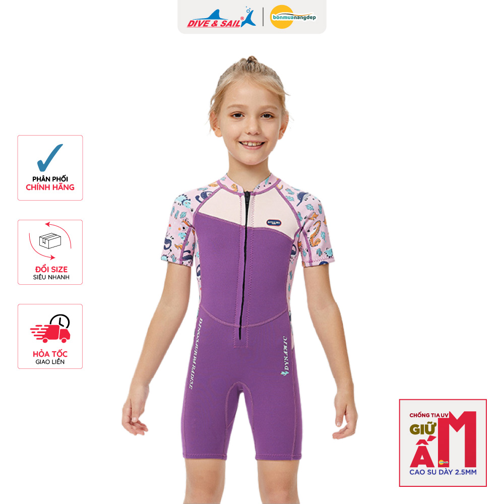 Đồ bơi giữ nhiệt bé gái Dive and Sail size 12-30kg Cao su day 2.5mm giữ ấm ngăn tia UV