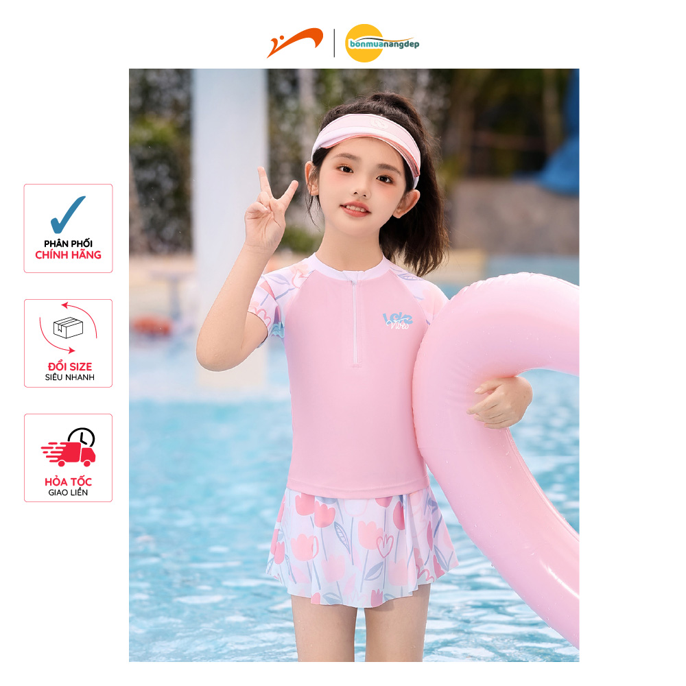 Đồ bơi bé gái tay ngắn chân váy rời hoạ tiết hoa tuylip Youyou