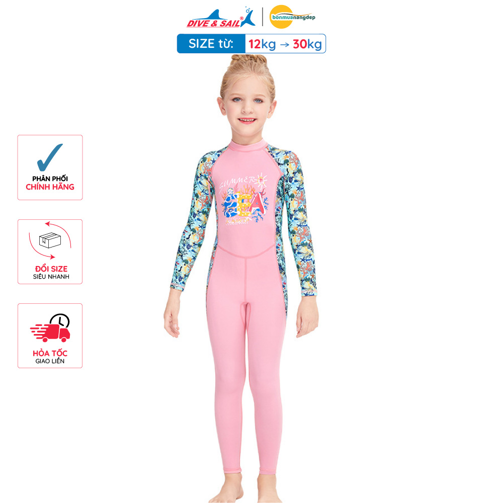 Đồ bơi bé gái Dive and Sail size 12-30kg chất vải mềm mại tay dài quần dài chống nắng ngăn tia UV