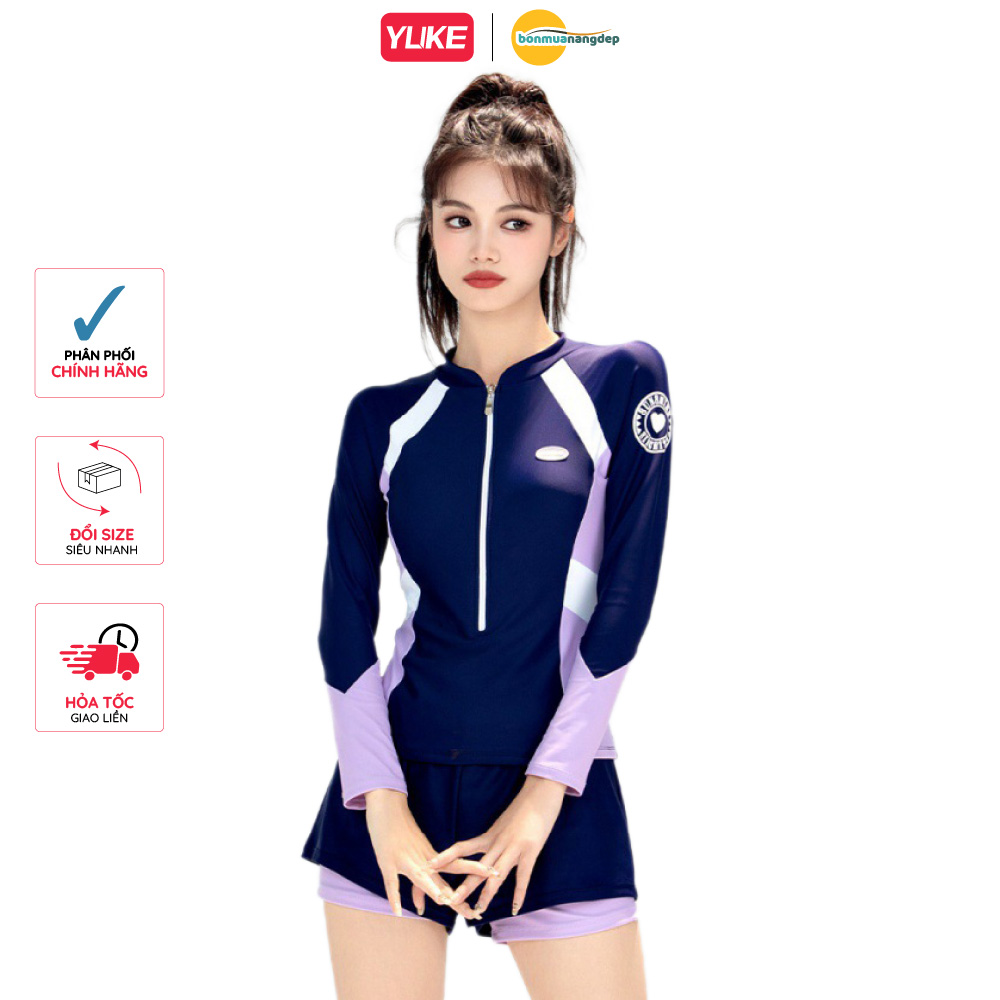 Đồ bơi nữ YUEK tay dài quần đùi 2 lớp thiết kế thể thao năng động trẻ trung