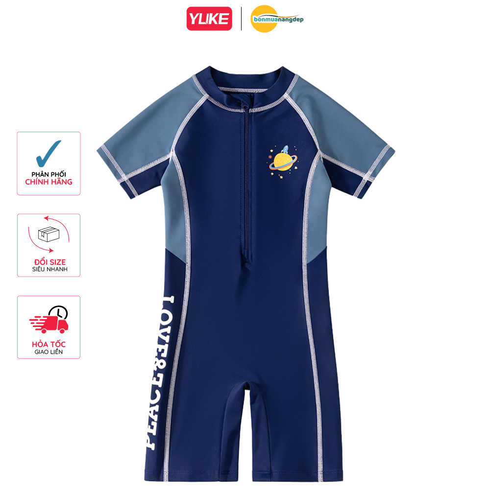 Đồ bơi bé trai liền thân, tay ngắn quần ngắn vải co giãn size cho bé từ 12kg đến 30kg