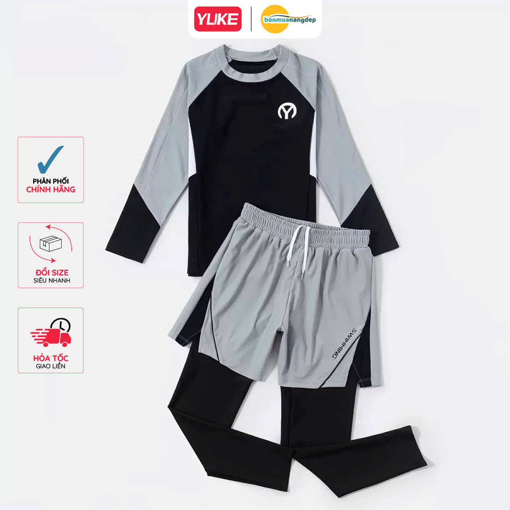 Đồ bơi bé trai YUKE tay dài quần dài phối quần đùi kín đáo chống nắng hiệu quả mới 2026 YY7243