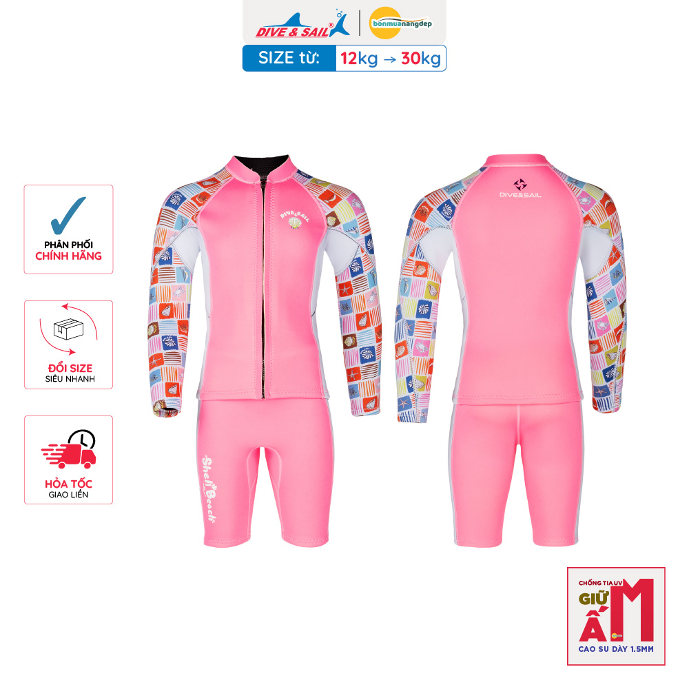 Đồ bơi giữ nhiệt bé gái Dive and Sail size 12-30kg chất cao su dày 1.5mm giữ ấm ngăn tia UV