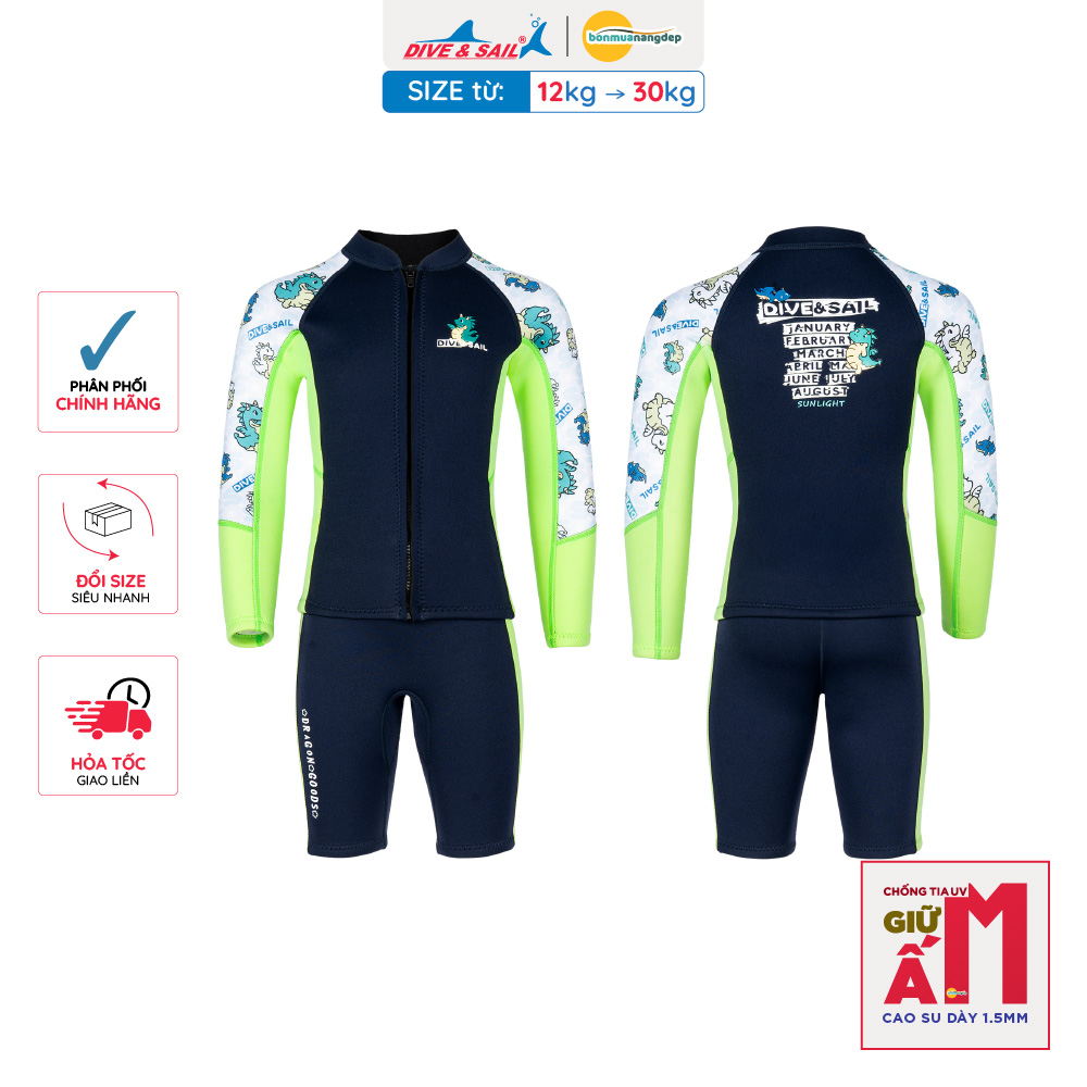 Đồ bơi giữ nhiệt bé trai Dive and Sail size 12-30kg chất liệu cao su dày 1.5mm giữ ấm ngăn tia UV