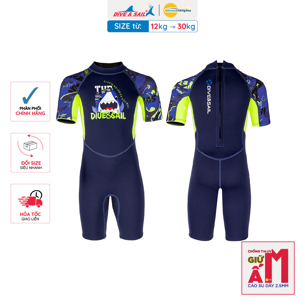 Đồ bơi giữ nhiệt bé trai Dive and Sail size 12-30kg chất liệu cao su dày 2.5mm giữ ấm ngăn tia UV