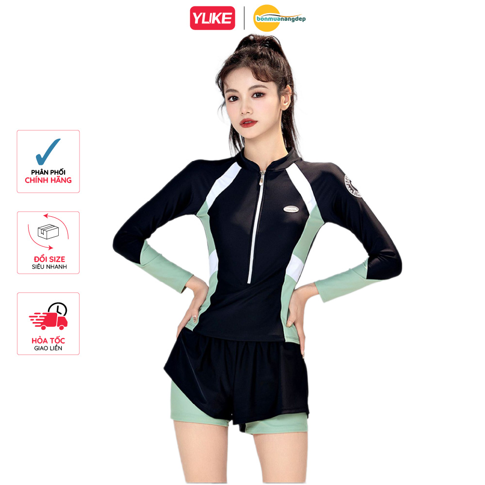 Đồ bơi nữ YUEK tay dài quần đùi 2 lớp thiết kế thể thao năng động trẻ trung