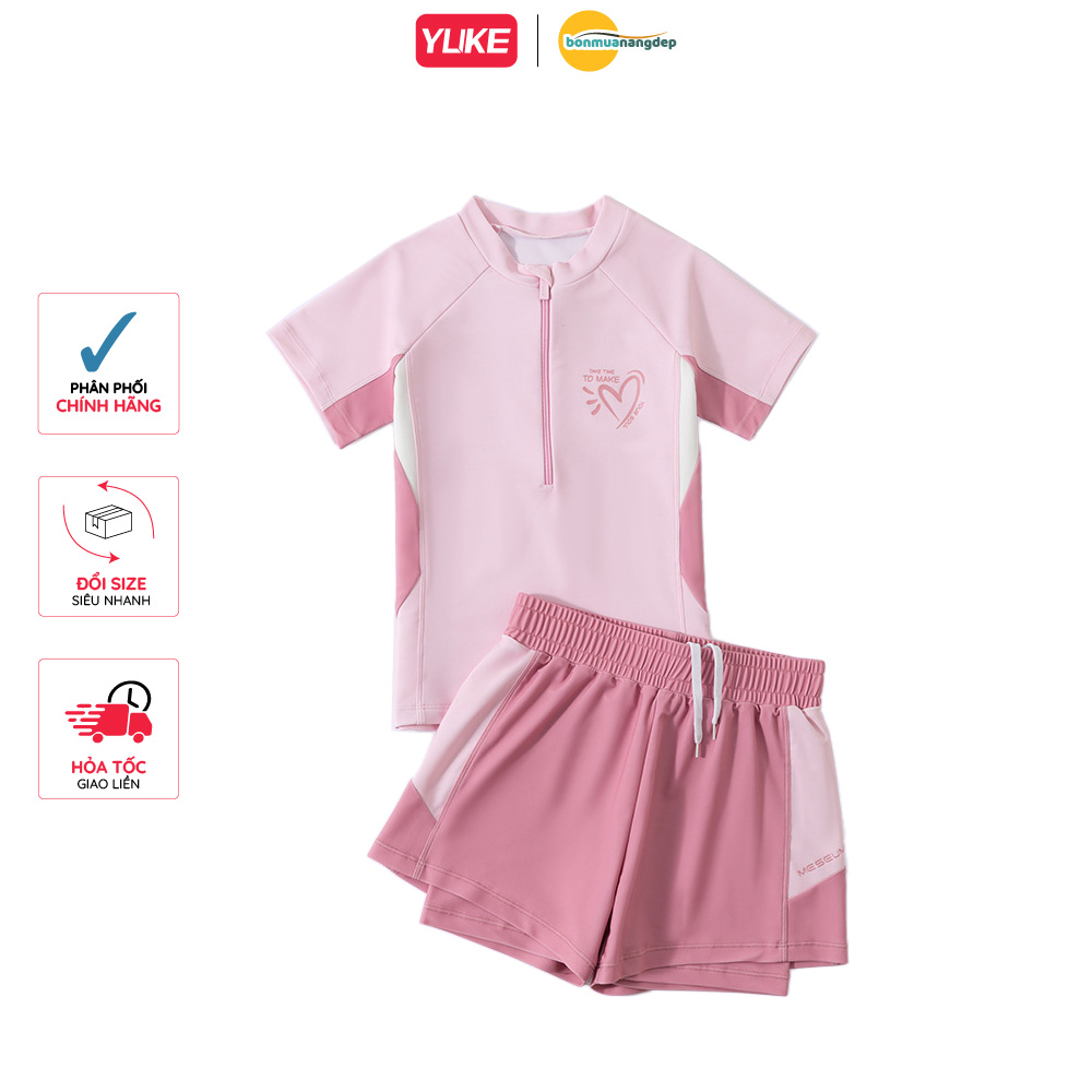 Bộ đồ bơi bé gái tay ngắn quần đùi 2 lớp kín đáo có dây kéo trước ngực tiện lợi YY2482
