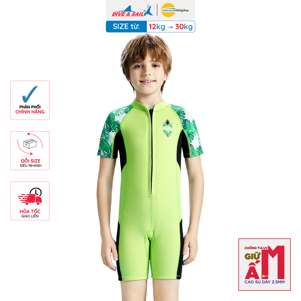 Đồ bơi giữ nhiệt bé trai Dive and Sail size 12kg - 30kg chất cao su dày 2.5mm giữ ấm ngăn tia UV