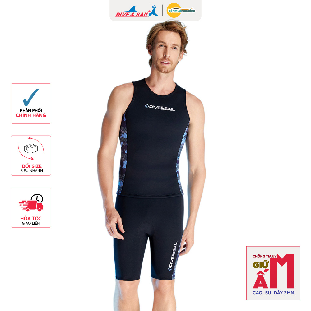 Đồ bơi giữ nhiệt người lớn Dive and Sail cho nam chất cao su dày 2mm giữ ấm