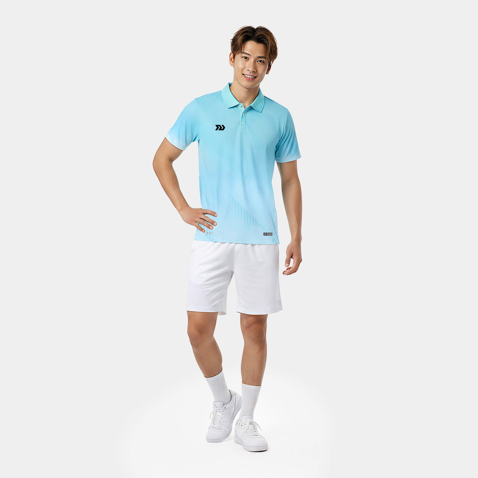 Áo picklebal nam, áo thể thao nam cổ trụ Phonix trắng xanh thời trang co giãn 4 chiều thấm hút mồ hôi