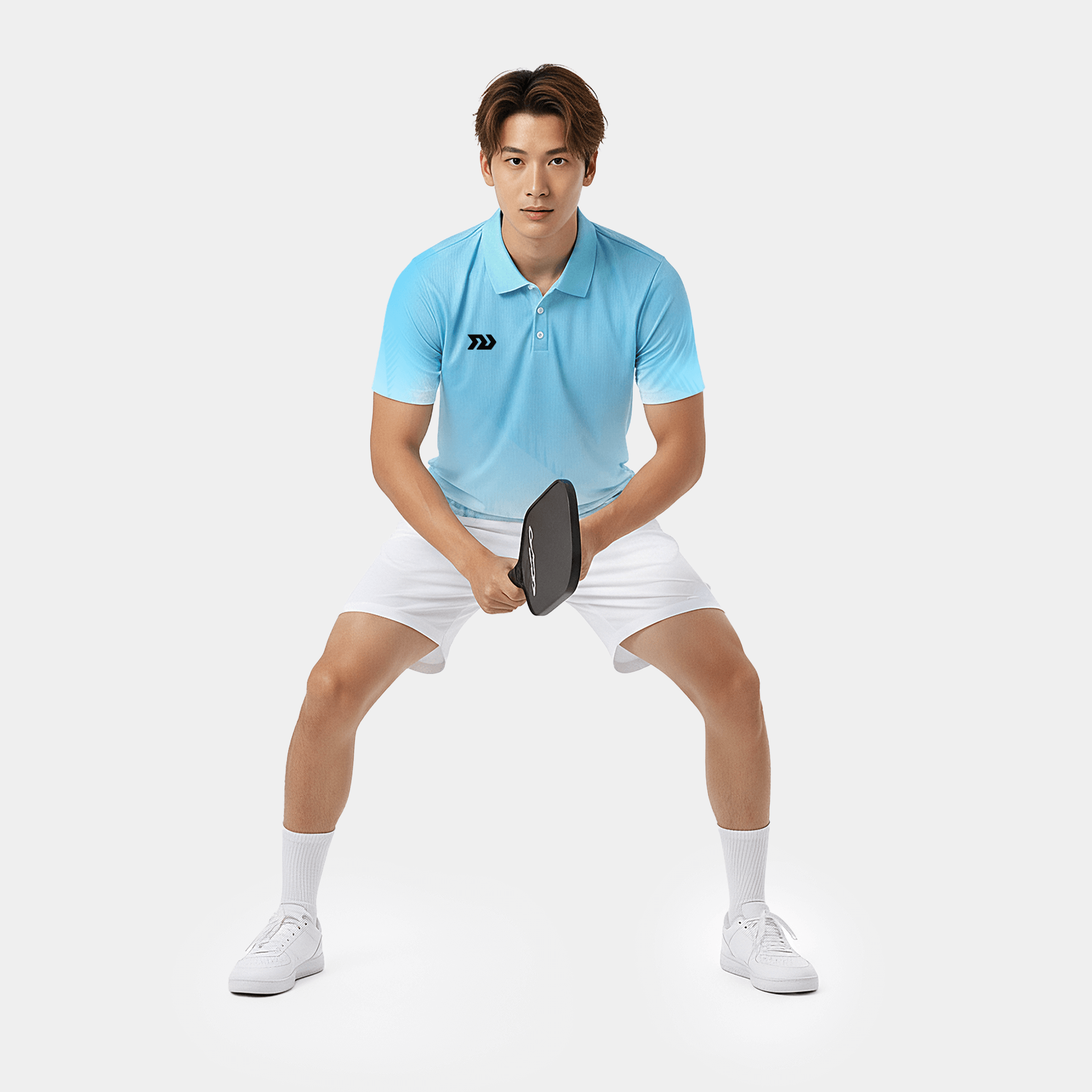 Áo picklebal nam, áo thể thao nam cổ trụ Phonix trắng xanh thời trang co giãn 4 chiều thấm hút mồ hôi