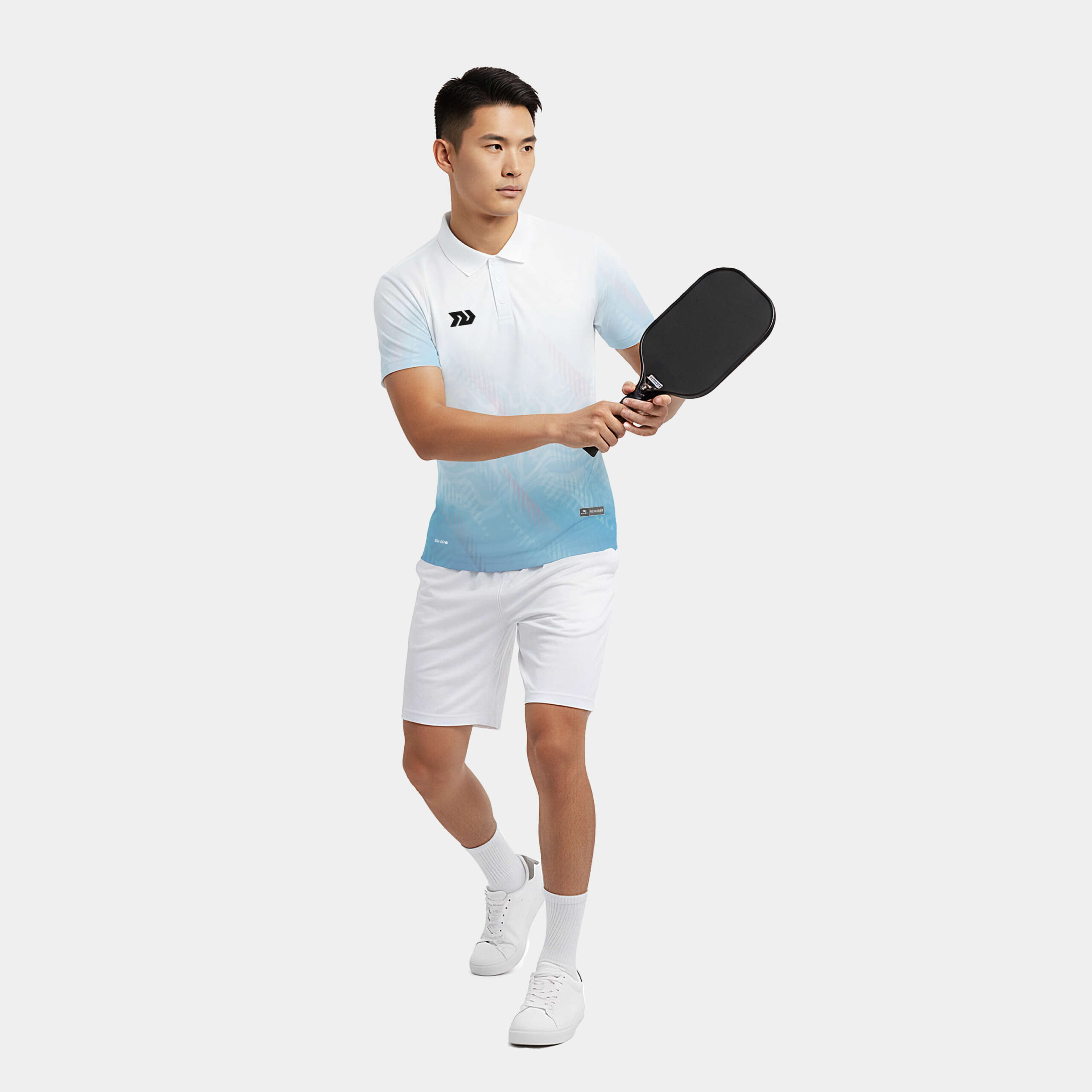 Áo picklebal nam, áo thể thao nam cổ trụ Phonix trắng xanh thời trang co giãn 4 chiều thấm hút mồ hôi