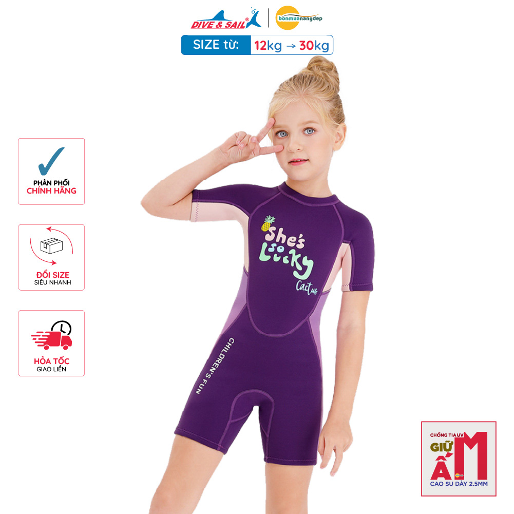 Đồ bơi giữ nhiệt bé gái Dive and Sail size 12-30kg cao su dày 2.5mm giữ ấm