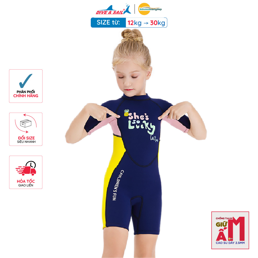 Đồ bơi giữ nhiệt bé gái Dive and Sail size 12-30kg cao su dày 2.5mm giữ ấm