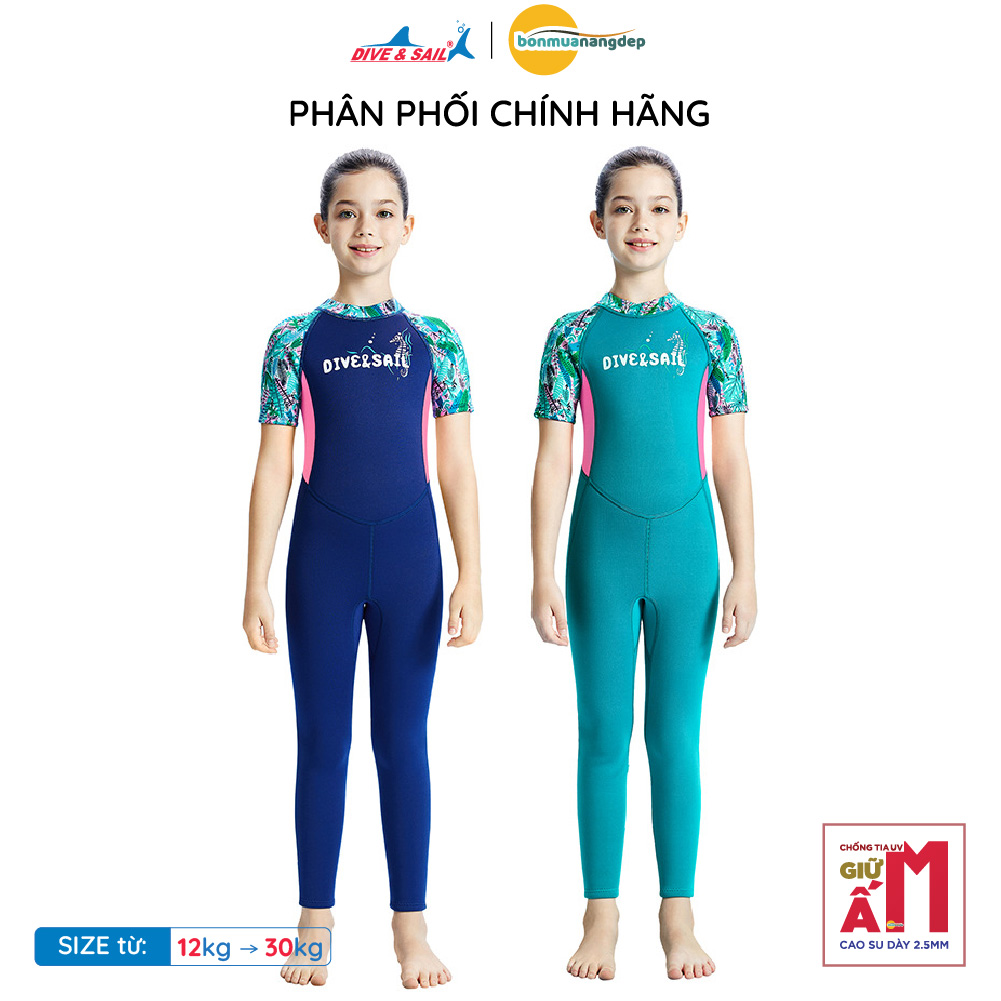 Đồ bơi giữ nhiệt bé gái Dive and Sail size 12-30kg cao su dày 2.5mm giữ ấm ngăn tia UV