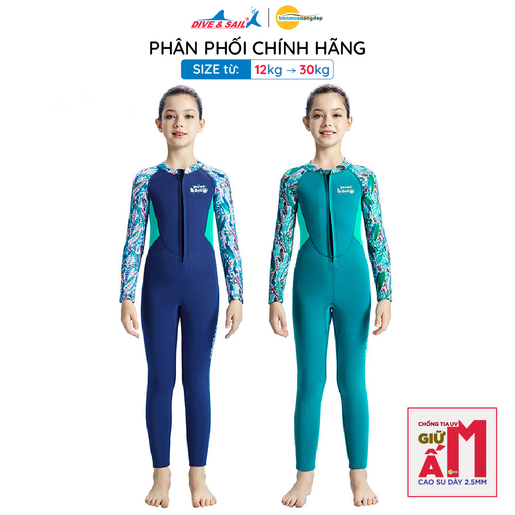 Đồ bơi giữ nhiệt bé gái Dive & Sail tay dài quần dài cao su 2.5mm chống tia UV M155591