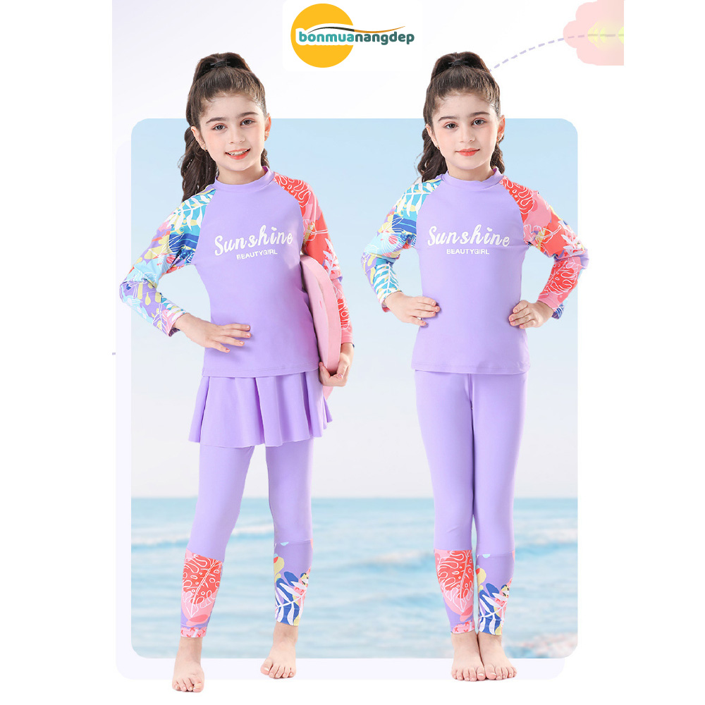 Bộ đồ bơi bé gái set 3 món áo dài quần dài và chân váy rời chống nắng