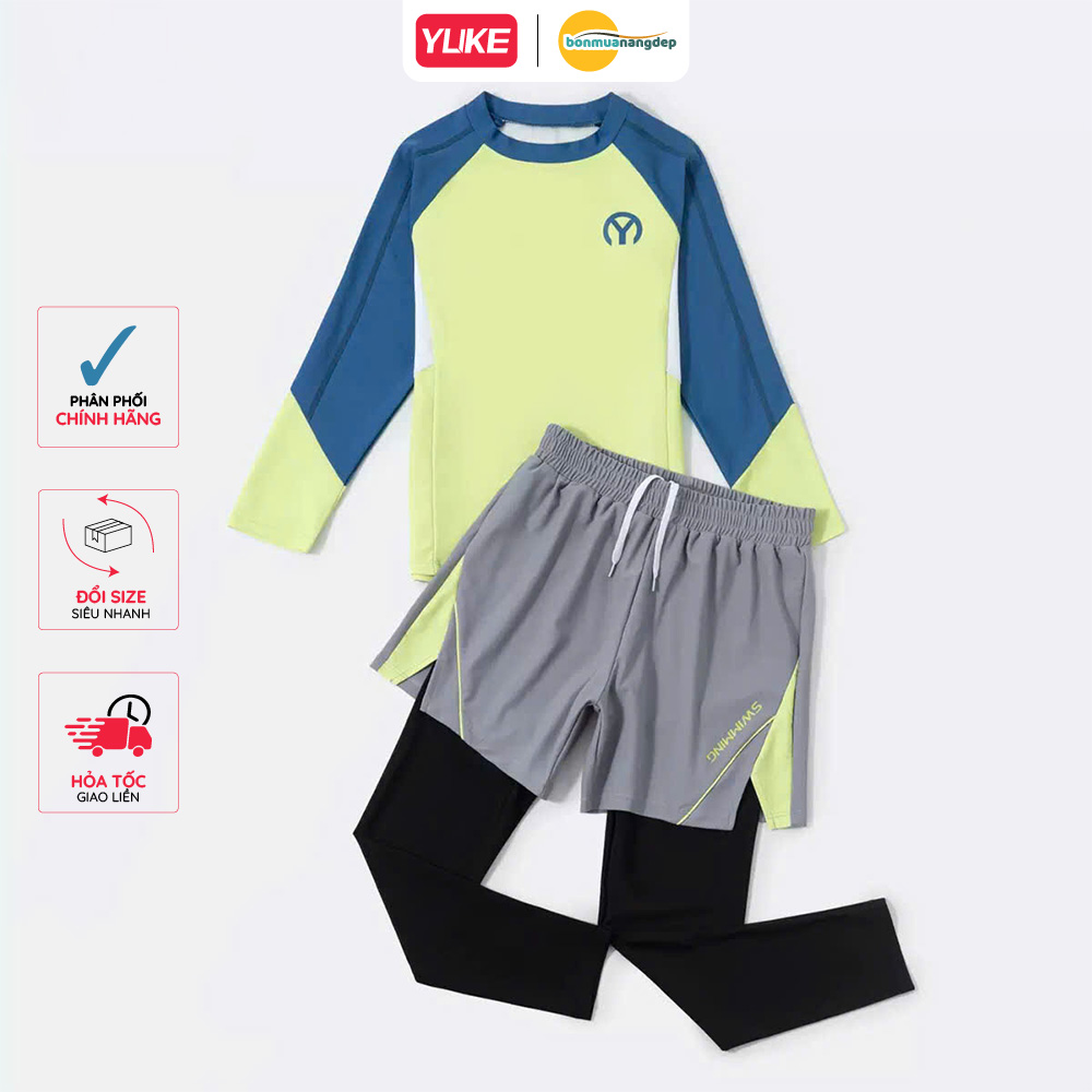 Đồ bơi bé trai YUKE tay dài quần dài phối quần đùi kín đáo chống nắng hiệu quả mới 2026 YY7243