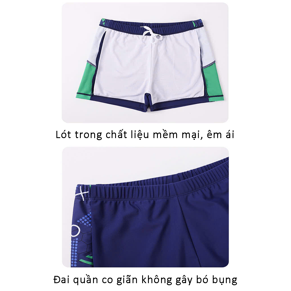 Bộ đồ bơi bé trai BIG SIZE tay dài quần ngắn tặng kèm mũ cho bé từ 34-73kg