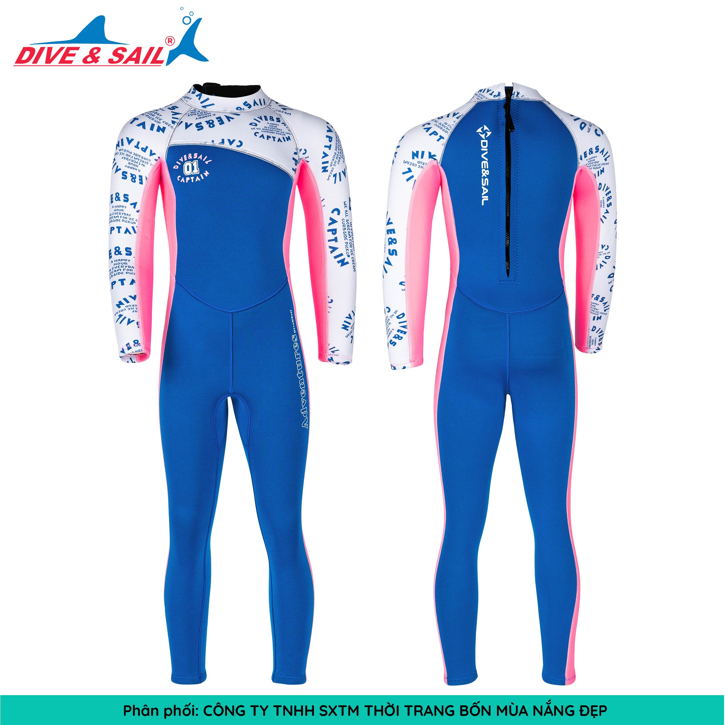 Đồ bơi giữ nhiệt bé gái Dive and Sail size 12-30kg chất liệu cao su dày 2.5mm giữ ấm ngăn tia UV