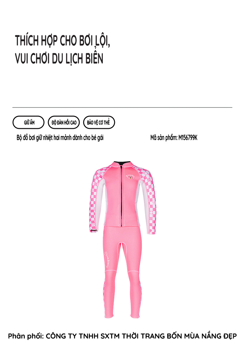 Đồ bơi giữ nhiệt bé gái Dive and Sail size 12-30kg chất liệu cao su dày 2.5mm giữ ấm ngăn tia UV