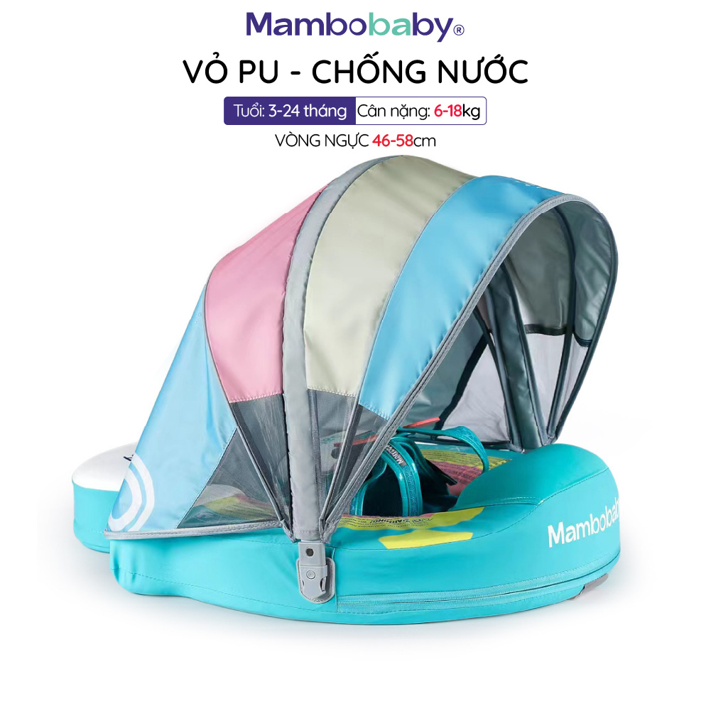 Phao bơi Ngực có Mái che MamboBaby cho bé 3-24 tháng, xốp Pearl Foam siêu bền, vỏ PU chống thấm nước