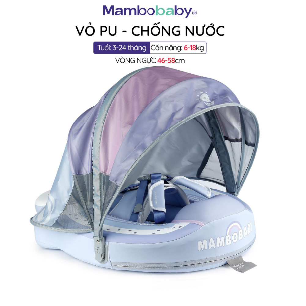 Phao bơi Ngực có Mái che MamboBaby cho bé 3-24 tháng, xốp Pearl Foam siêu bền, vỏ PU chống thấm nước