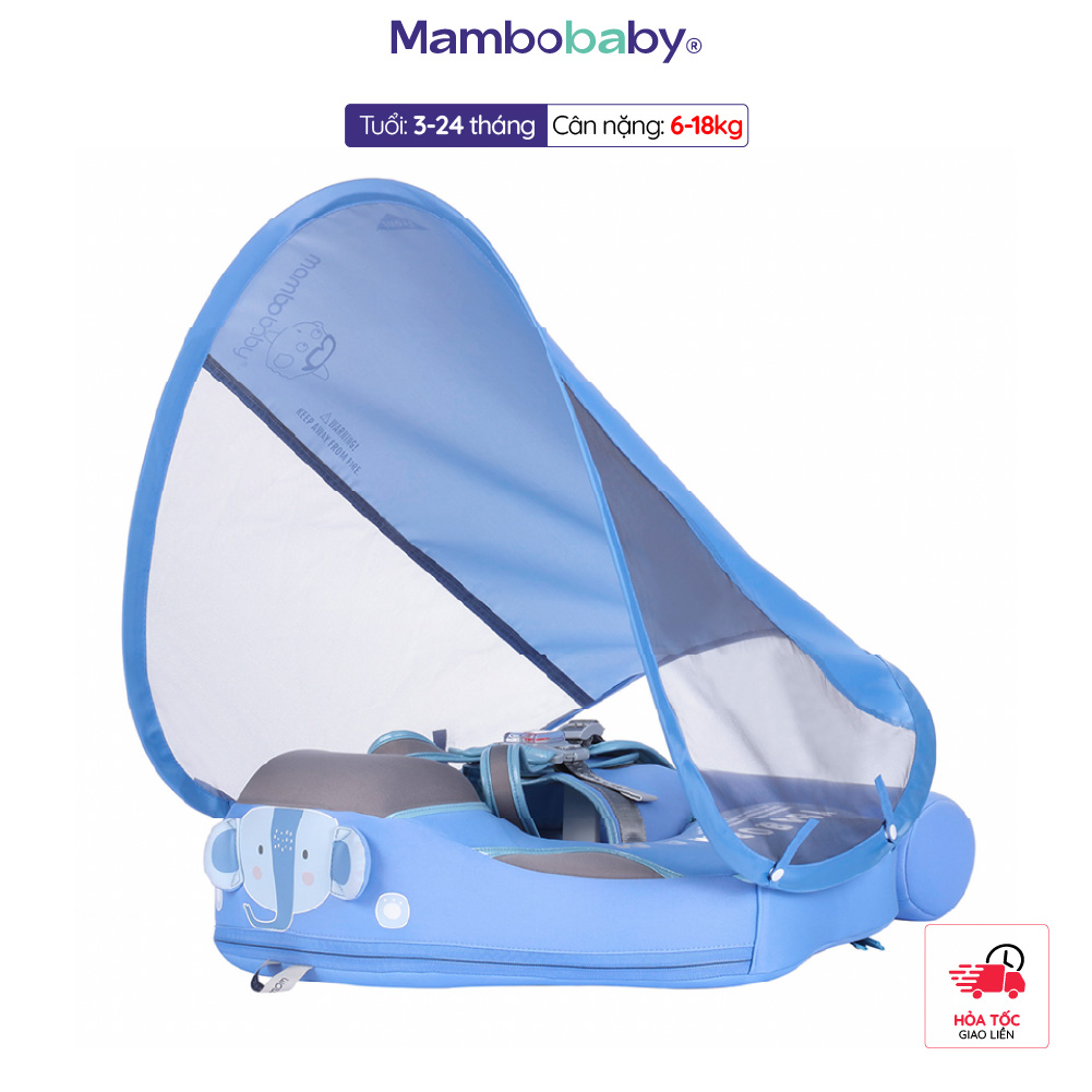 Phao ngực Mambobaby cho bé 3–24 tháng họa tiết con voi có mái che chống nắng