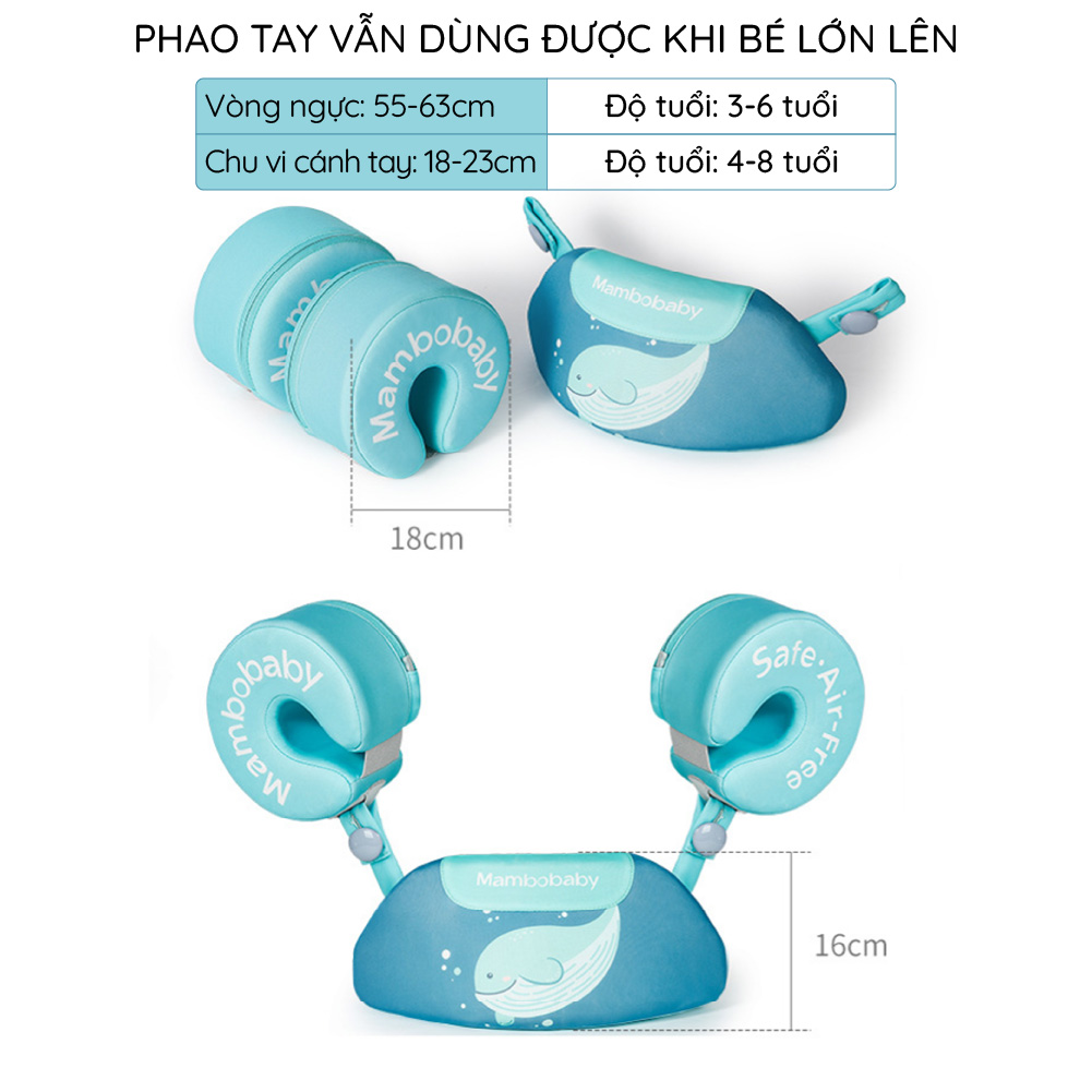 Phao tay ngực tập bơi MamboBaby cho bé từ 3-6 tuổi phao có tháo rời gấp gọn độ nổi an toàn