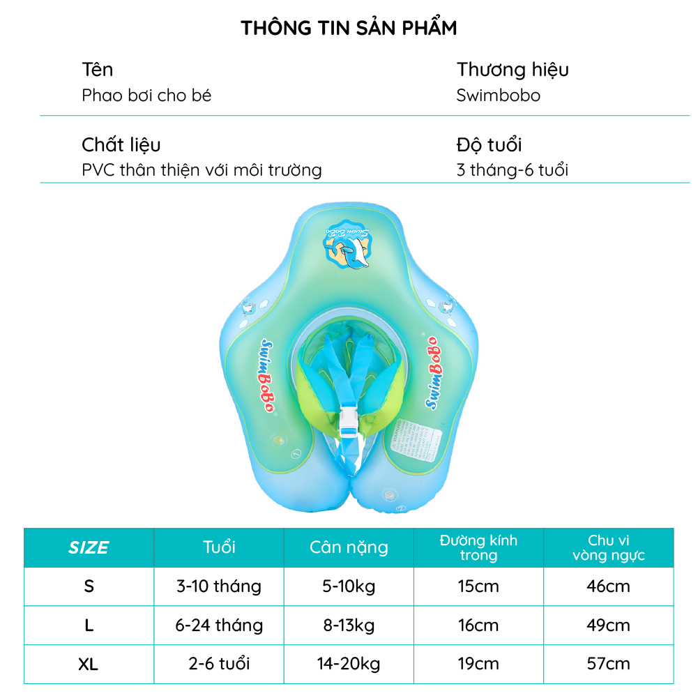 Phao bơi Ngực SwimBobo không mái che, hỗ trợ chống lật- không đũng BO1013